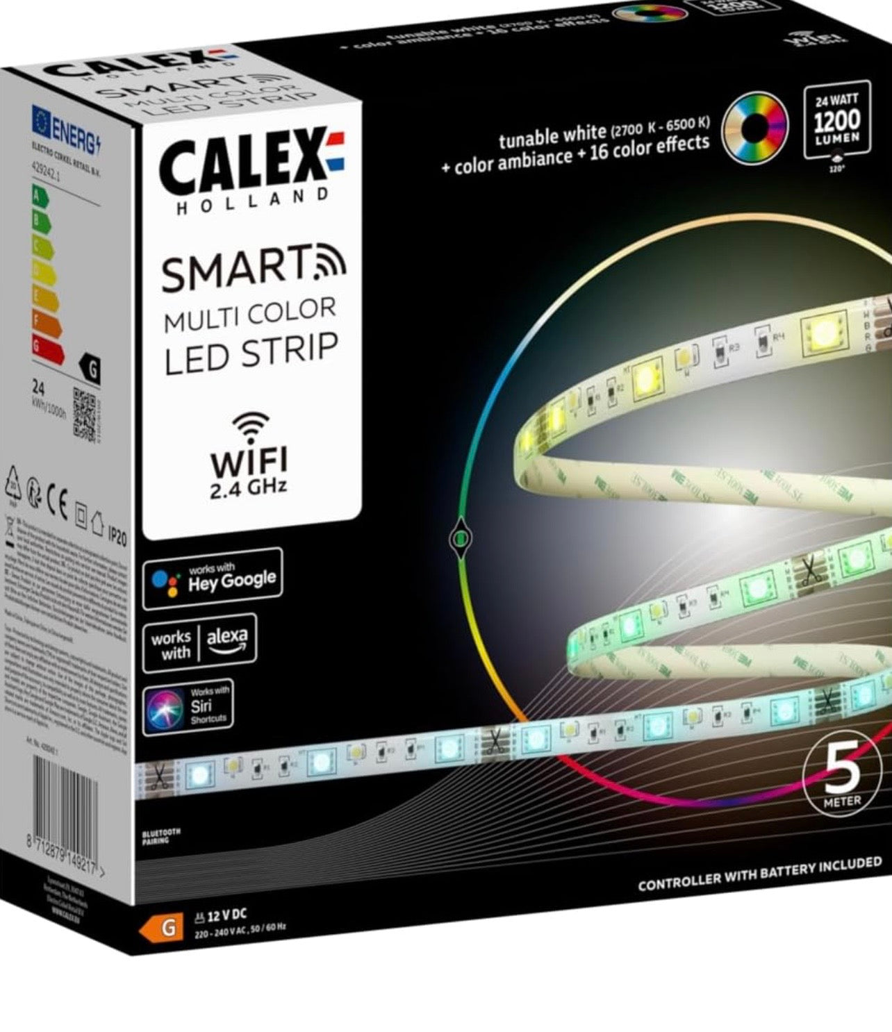 Calex Smart LED Strip 5 m RGB + CCT (2700-6500 K). 12 V,